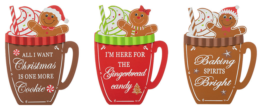 Christmas Gingerbread Man Mug Table Decor, 3-Piece Set