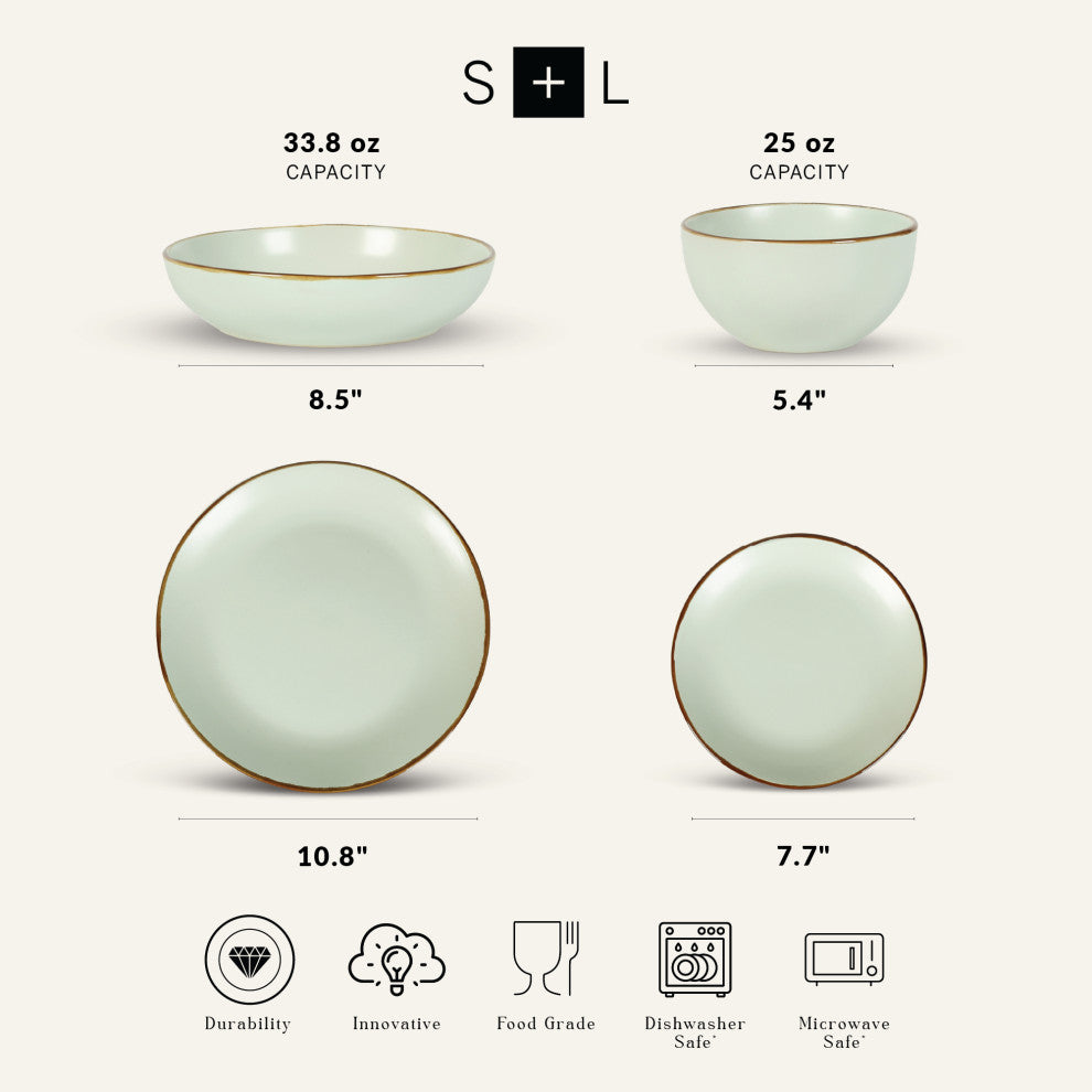 Stone Lain Brasa Stoneware 16 Piece Dinnerware Set, Light Green