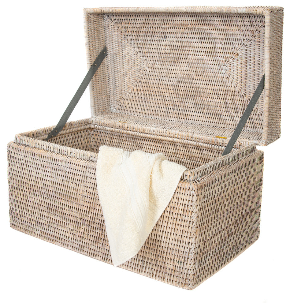 Artifacts Rattan™ Rectangular Hinged Chest/Trunk, White Wash, Small