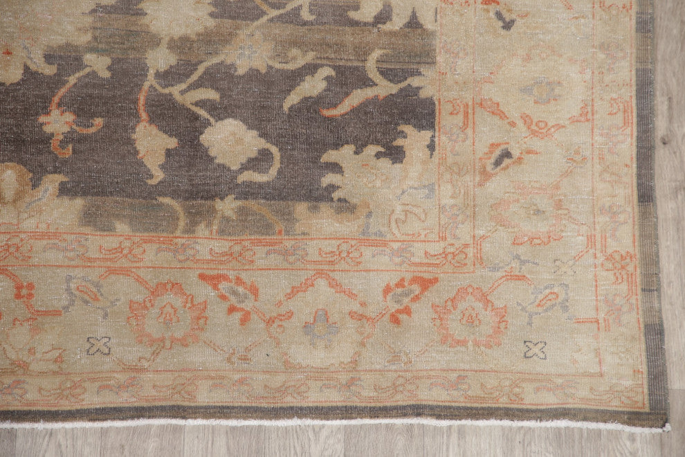 Consigned, Antique Faded Style Area Rug Oriental Hand Made Carpet, Brown, 9 X 12