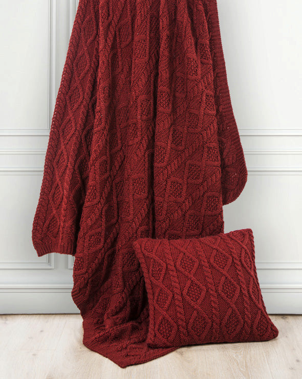 Cable Knit Soft Wool Throw Blanket, 50"x60", Red