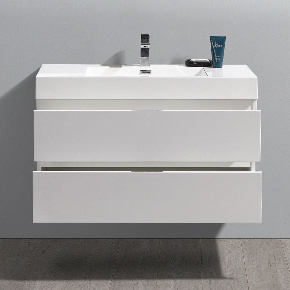Valencia Wall Hung Bathroom Vanity, Glossy White, 40"