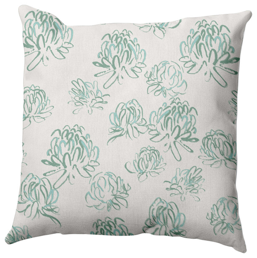 Tumbly Blossom Pillow, Green, 16"x16"