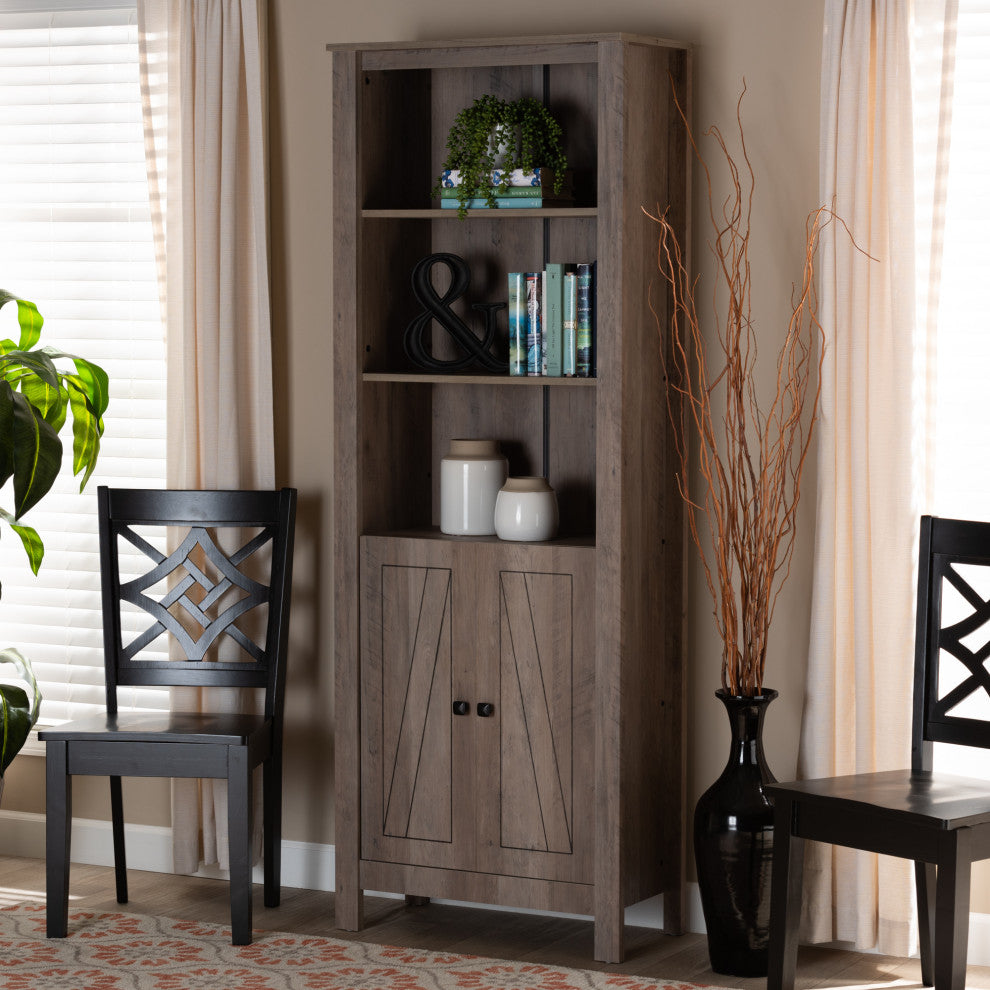 Derek Modern Transitional Natural Oak Finished Wood 2-Door Bookcase