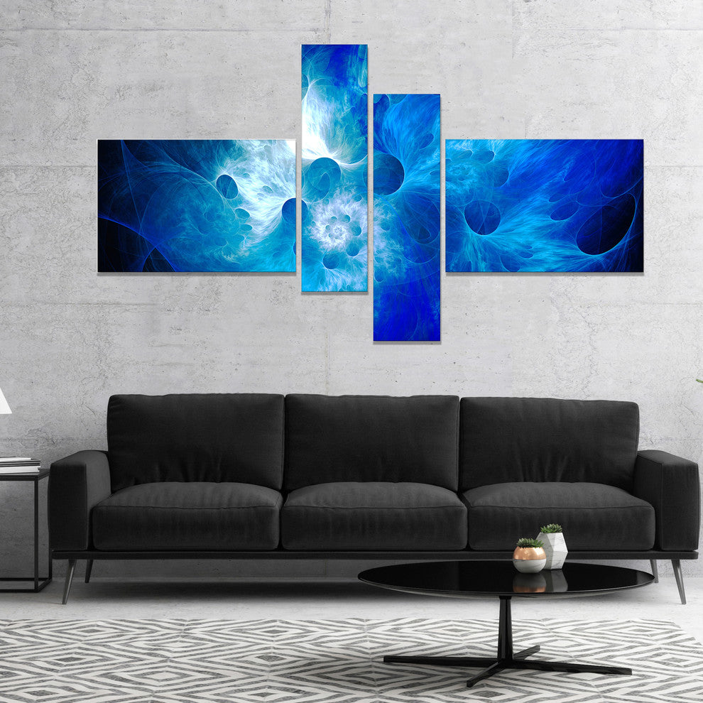 Fractal Blue Smoke, Floral Art Canvas Print, 60"x32", 4 panels
