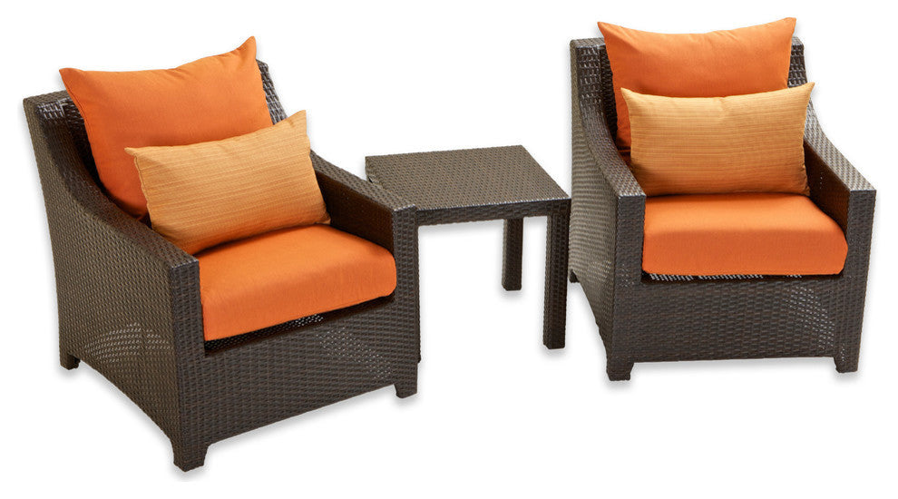 Deco 3 Piece Aluminum Outdoor Club Chairs and Side Table Set, Tikka Orange