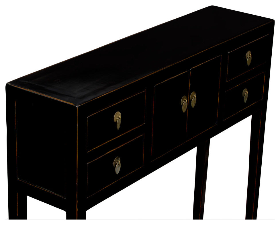 Distressed Black Petite Elmwood Chinese Console Cabinet