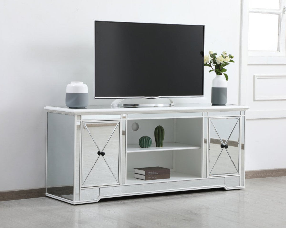Elegant MF60160AW Modern 60" Mirrored Tv Stand, Antique White