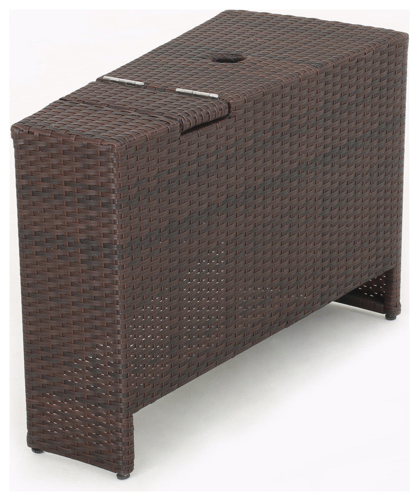 GDF Studio 4-Piece Riviera Otranto Patio Semicircular Sectional, Cushions, Textured Beige, Ice Bucket Center Ottoman
