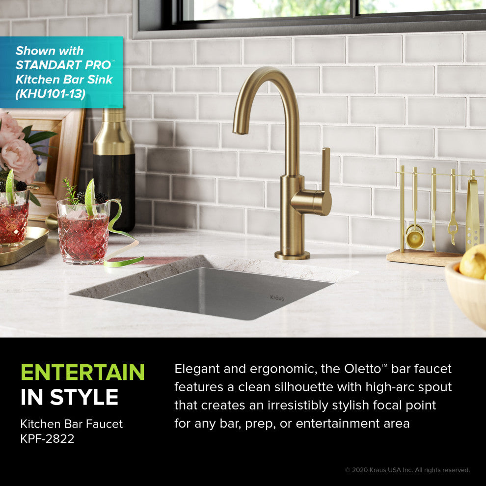 Oletto 1-Hole Kitchen Bar Faucet Brushed Brass, Model KPF-2822BB