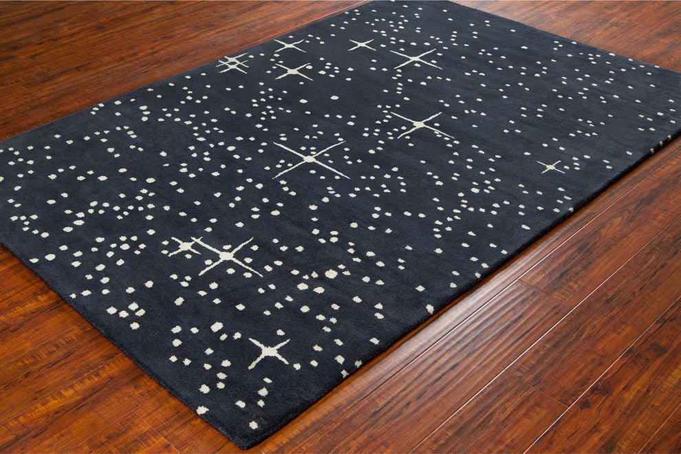 Stella Contemporary Area Rug, Black and Ivory, 5'x7'6"