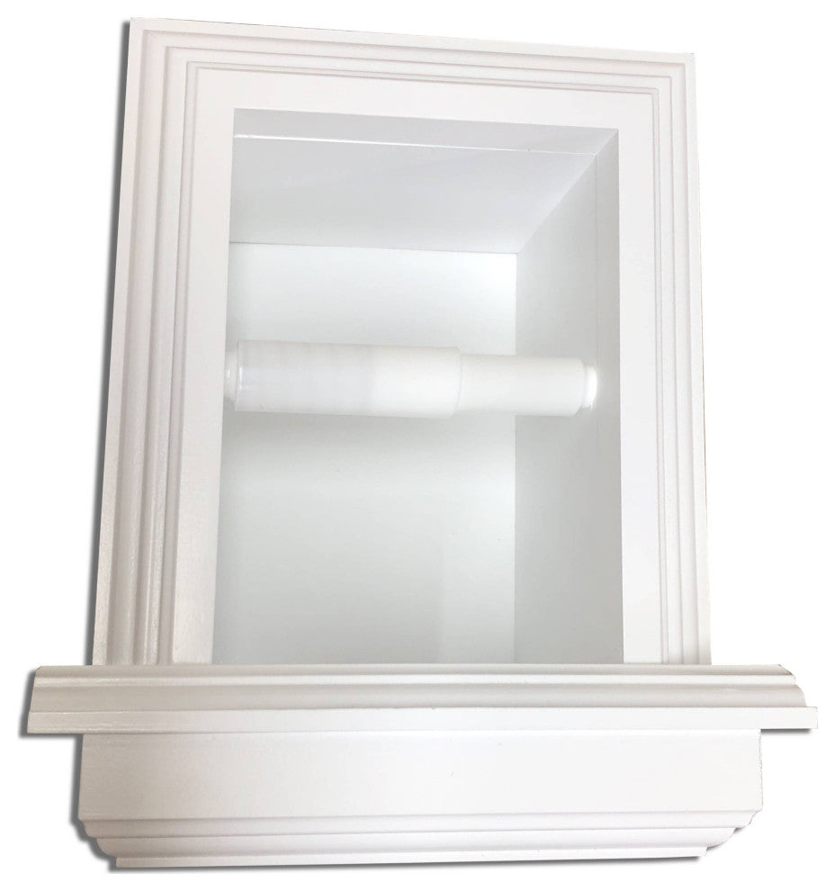 Tampa Recessed Solid Wood Toilet Paper Holder 7 x 8.5, White Enamel