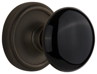 Classic Rosette Passage Black Porcelain Knob, Oil Rubbed Bronze