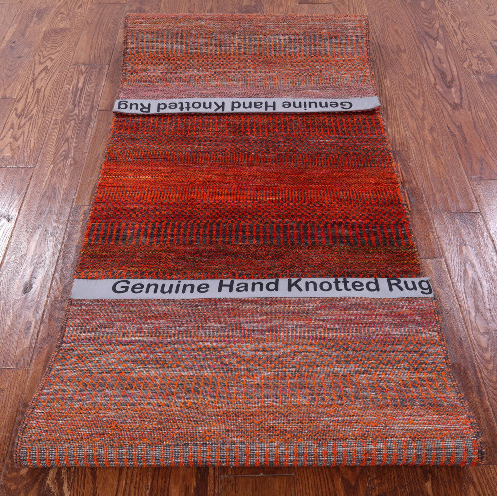 2' 7" X 8' 1" Super Savannah Gabbeh Handmade Wool and Silk Runner Rug Q11907