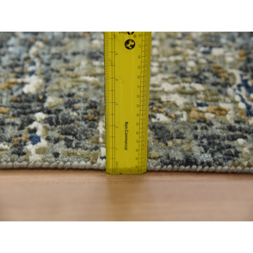 Battleship Gray Soft Wool Hand Knotted Abstract Design XL Runner Rug, 2'6"x20'