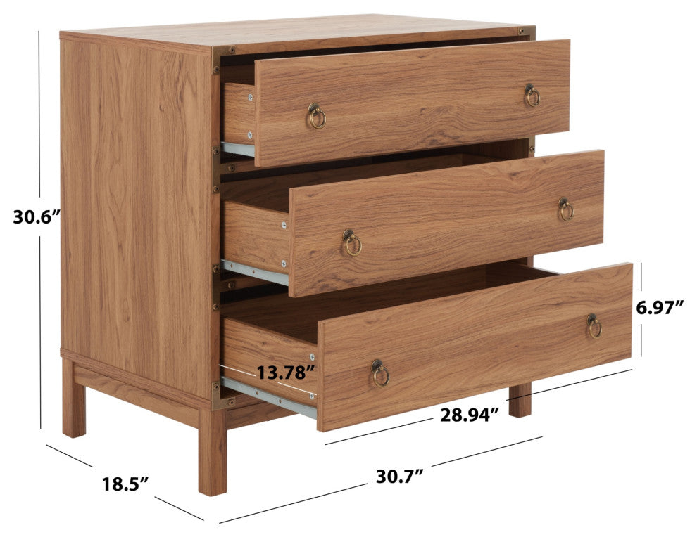 Safavieh Galio 3 Drawer Chest, Oak/Gold