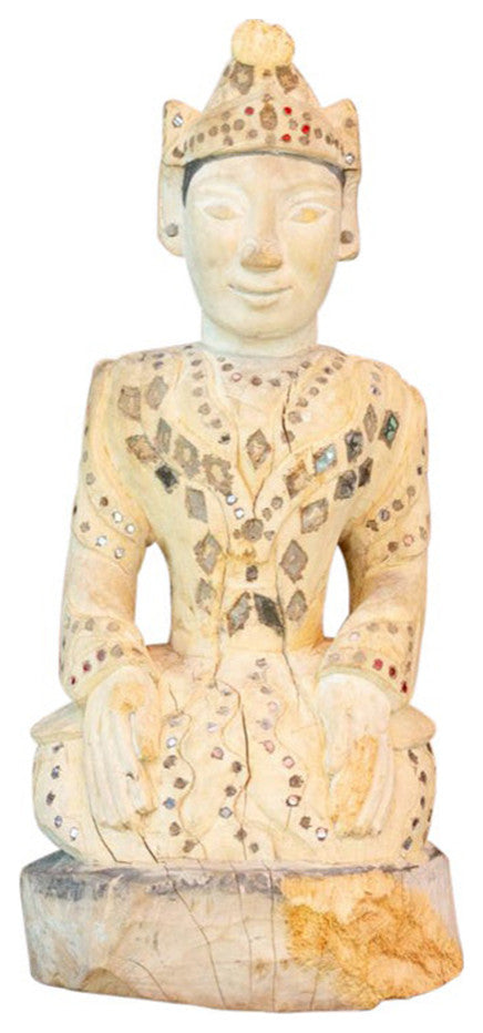 Antique Rangoon Bleached Kneeling Buddha