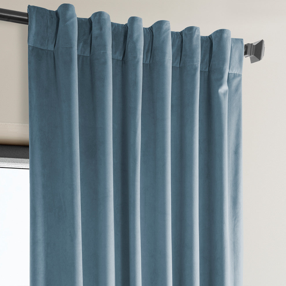 Heritage Plush Velvet Curtain Single Panel, Denmark Blue, 50"x96"