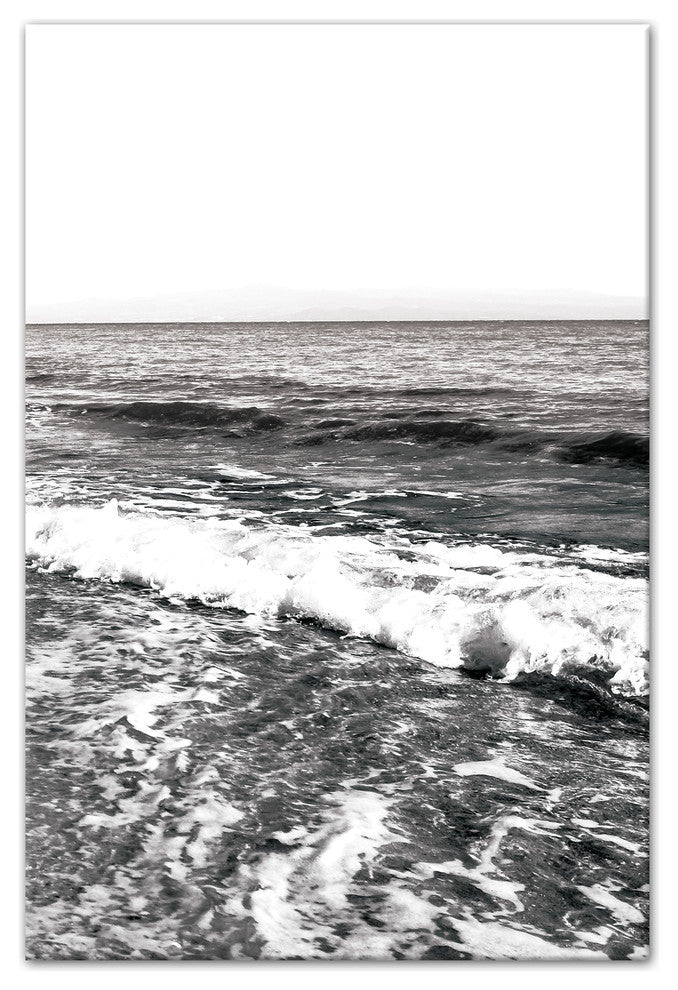 Black and White Ocean Waves 24x36 Canvas Wall Art