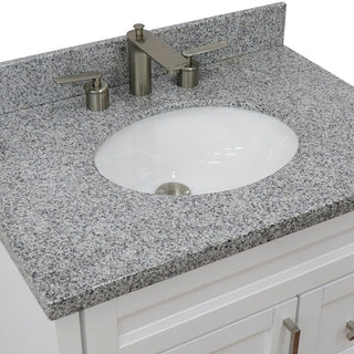 31" Single Sink Vanity, White Finish With Gray Granite With Oval Sink