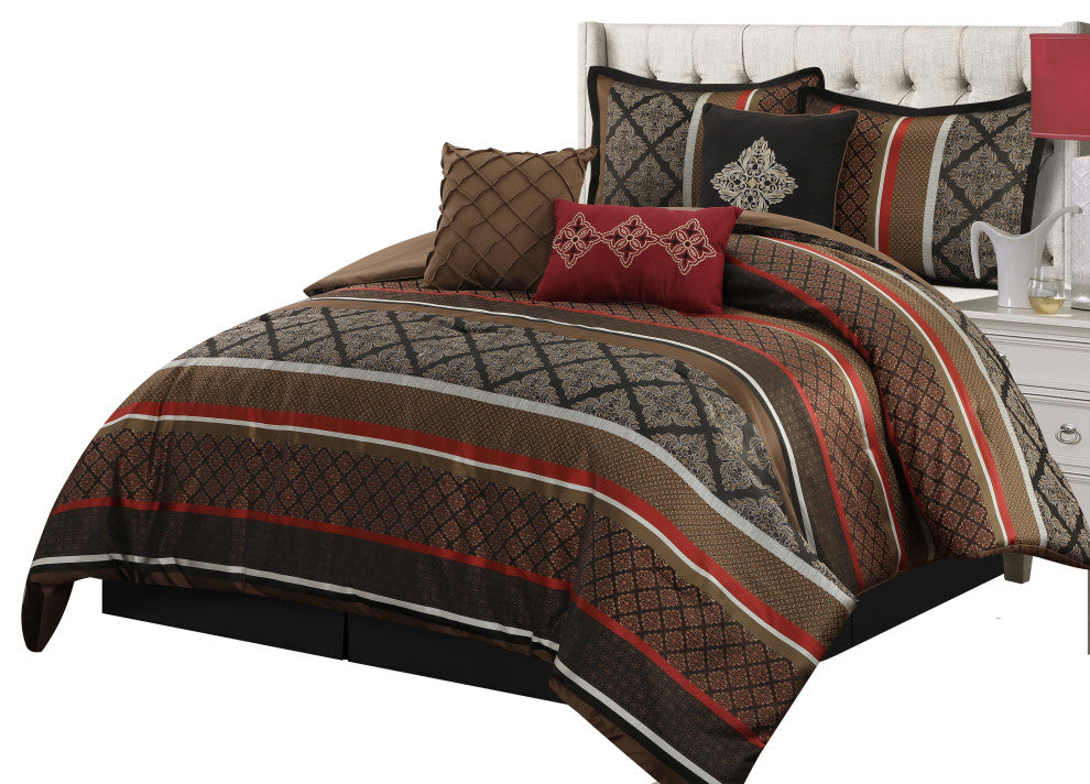 Tefia 7 Piece Comforter Set, Red, California King