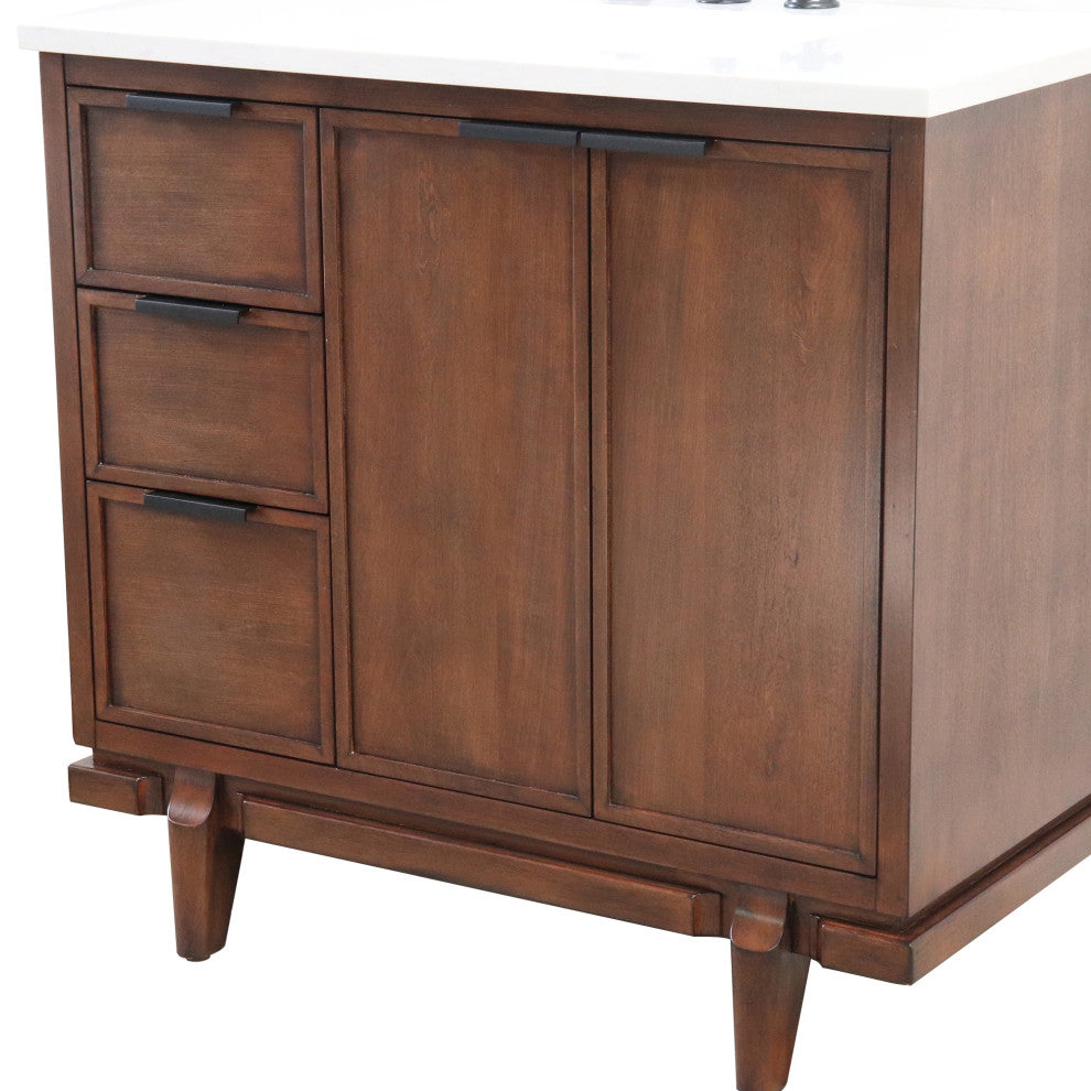 37" Single Sink Vanity, Dark Cherry With Engineered Stone Top