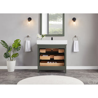 Legion Furniture WS2512 Series Bathroom Sink Vanity, Pewter Green, 36", Artificial Stone Top, Single Sink