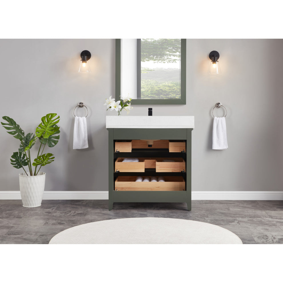 Legion Furniture WS2512 Series Bathroom Sink Vanity, Pewter Green, 36", Artificial Stone Top, Single Sink