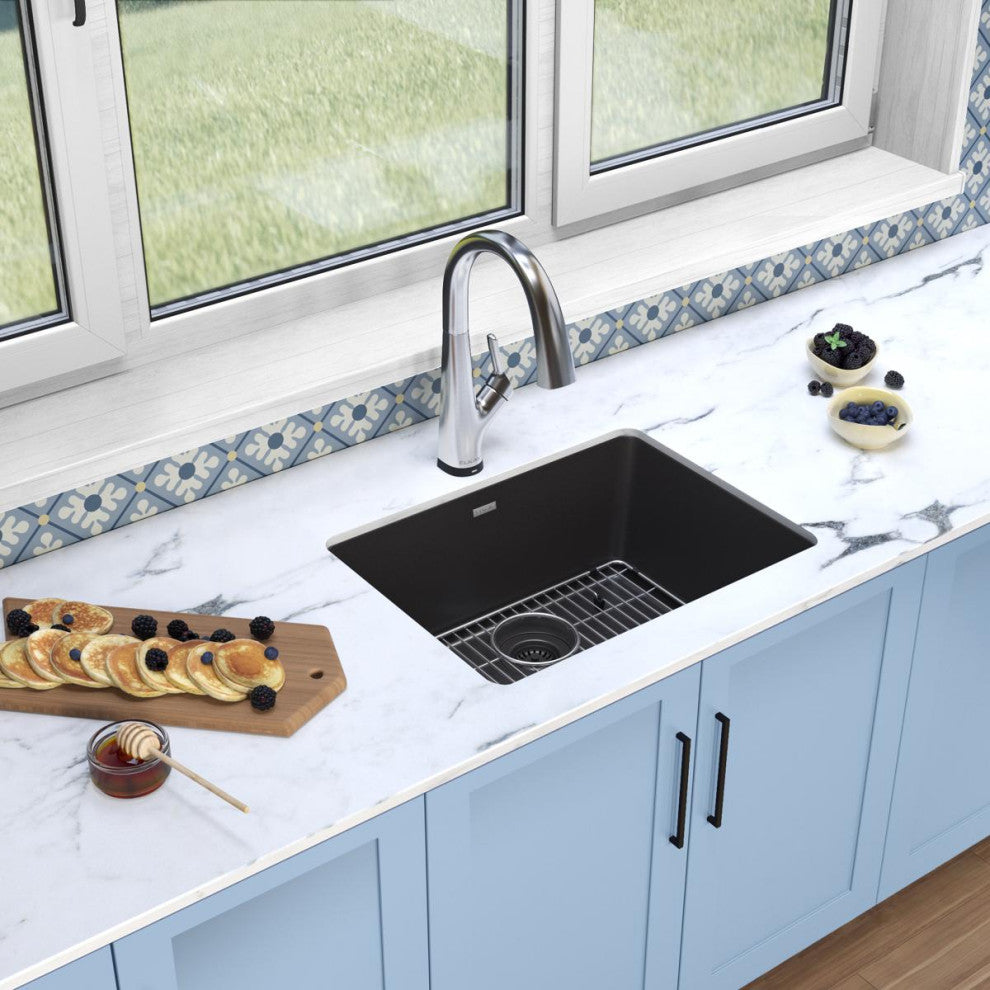 Quartz Classic 25" Undermount Sink Kit With Filtered Faucet, Black