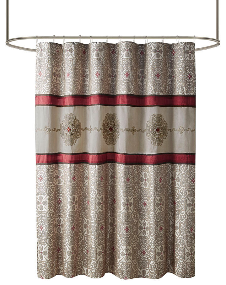Madison Park Donovan Embroidered Shower Curtain, Red