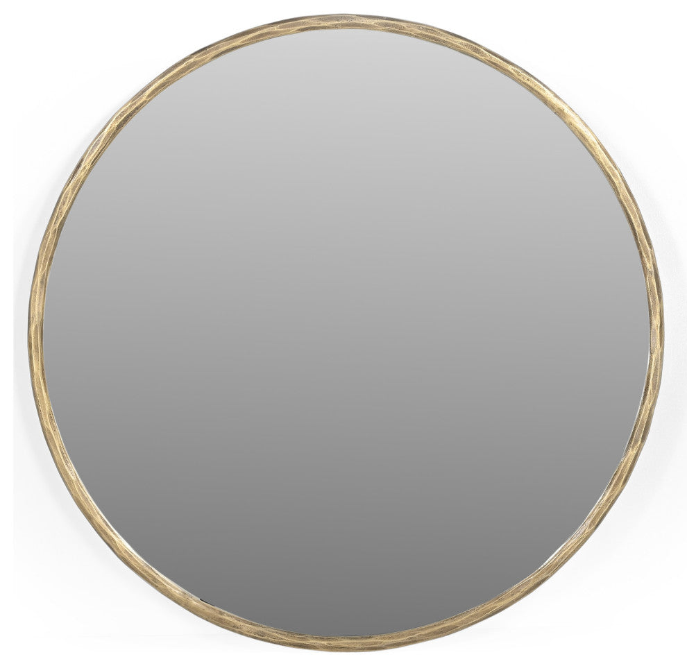Nyra 24" Round Mirror with a Modern Hand-Forged Iron Frame in Brass Finish