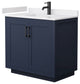 36" Single Bath Vanity Dark Blue, White Cult.Marble Countertop, Sink, Black Trim