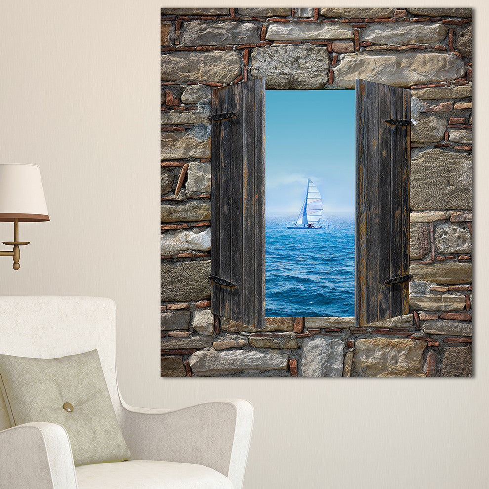 Window Open To Sailing Boat, Seascape Canvas Art Print, 30"x40"