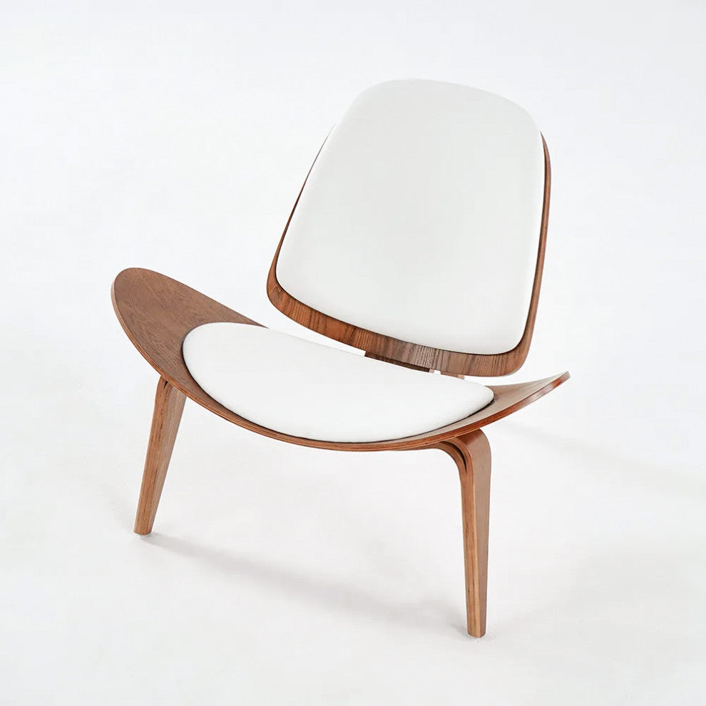 Modern Tripod Black Leather Shell Lounge Chair With Single Side, White