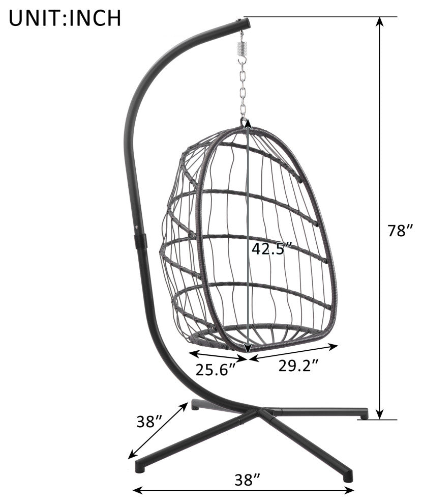 Outdoor Patio Wicker Swing Chair Hanging Egg Chair With Cushion, Dark Gray