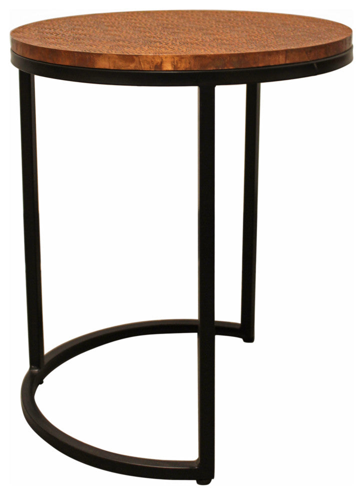 Rave Metal Cladded Top Round Nesting Table, Copper