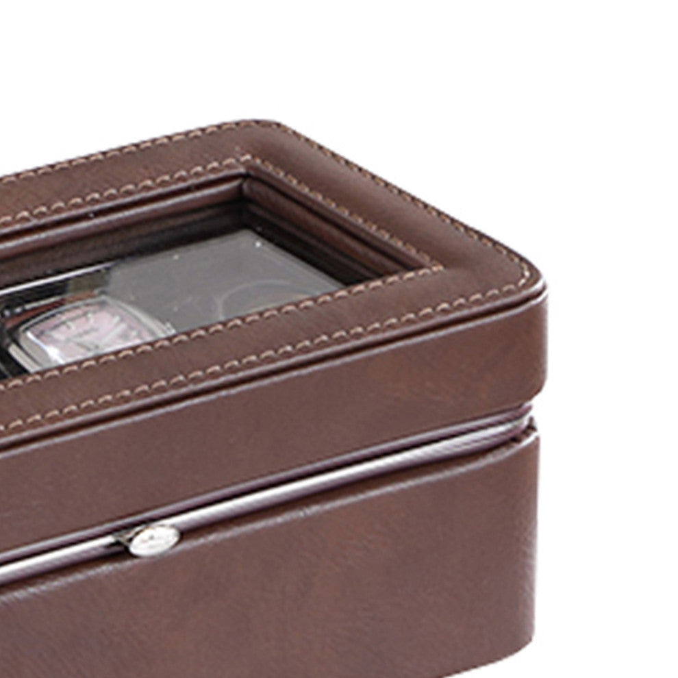 Benzara BM240947 Watch Case With 4 Slots/Removable Cushions, Brown