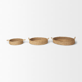 Ulana Set of 3 Round Nesting Seagrass Trays With Loop Handles