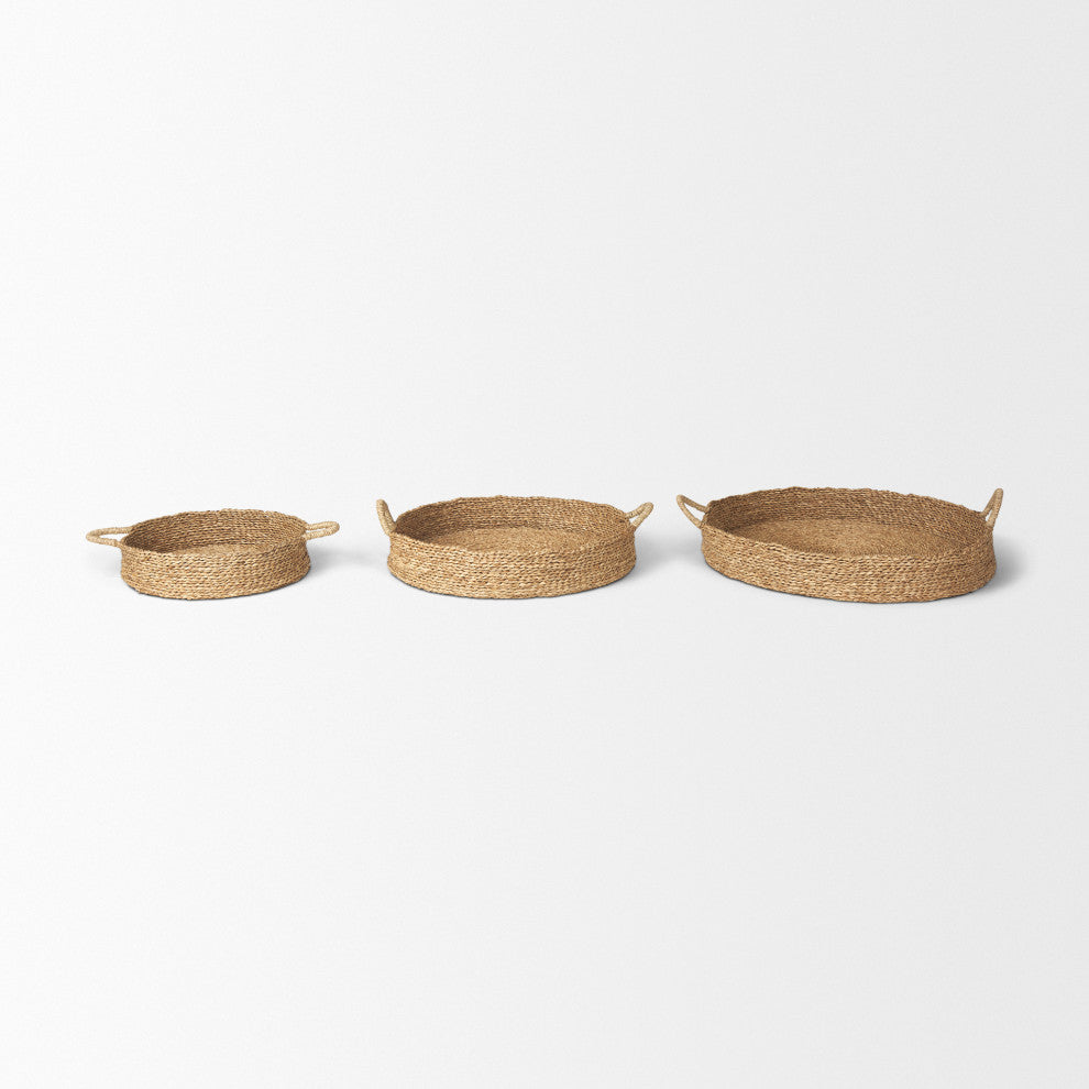 Ulana Set of 3 Round Nesting Seagrass Trays With Loop Handles