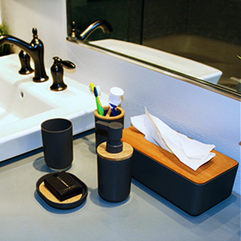 Black Bath Hand Soap & Lotion Dispenser PADANG 10 FL OZ Bamboo