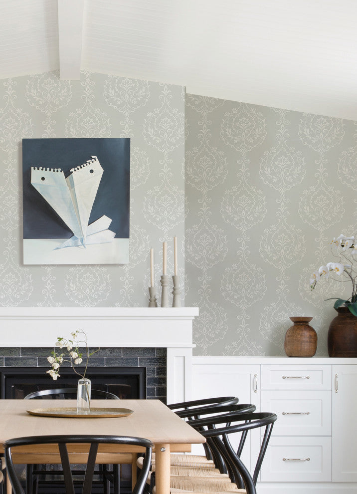 Grey New Damask Peel & Stick Wallpaper