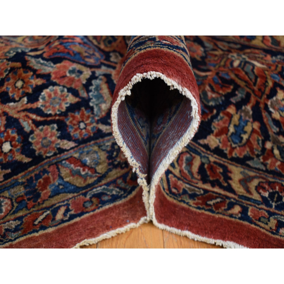 Prismatic Red, Antique Persian Sarouk, Pure Wool Hand Knotted Rug, 10'6"x19'3"