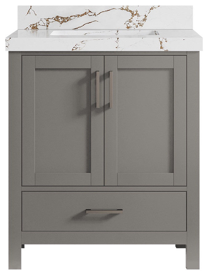 Malibu 30 Single Sink Bath Vanity in Elephant Skin Gray 2" Viola Brown