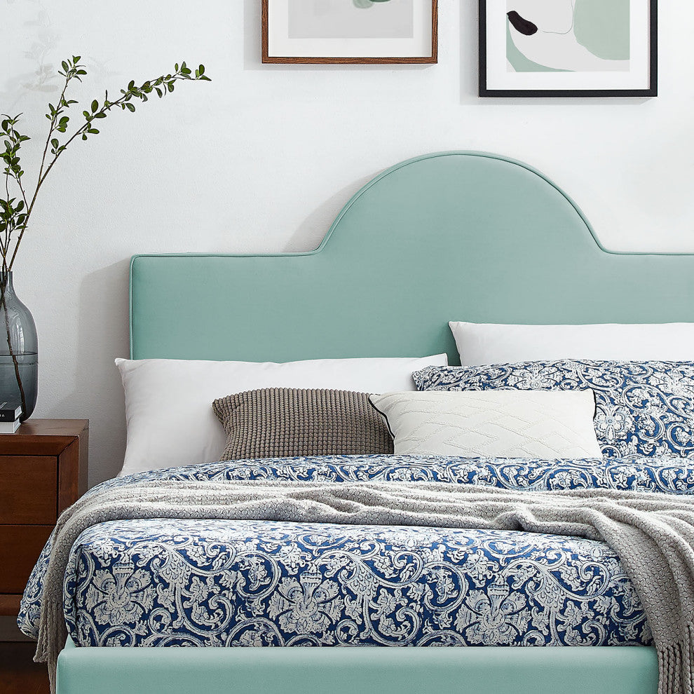 Platform Bed Frame, King Size, Blue, Velvet, Modern, Bedroom Master Guest Suite