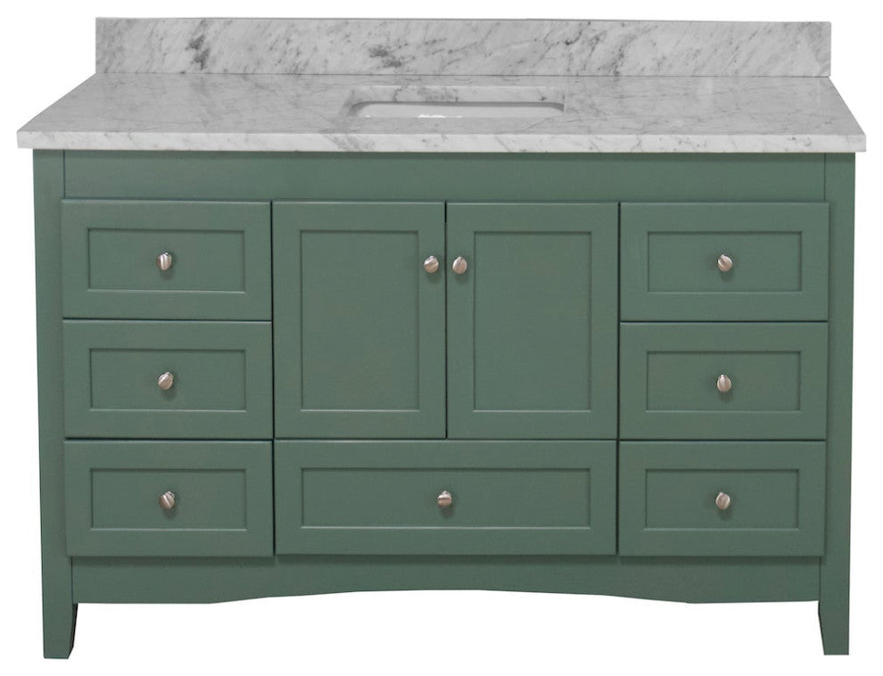 Abbey 60" Bath Vanity, Base: Sage Green, Top: Carrara Marble, Single Vanity