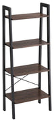 Iron Framed Ladder Style Storage Shelf with Four Wooden Shelves, Brown and Black
