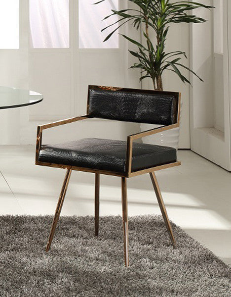 HomeRoots 30" Black Leatherette and Rosegold Stainless Steel Dining Chair