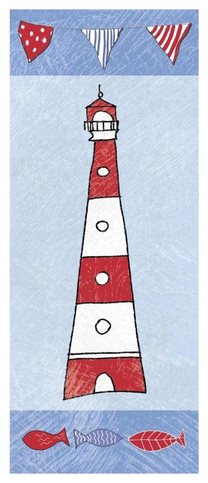 "Coastal Lighthouse I on Blue" Digital Paper Print by Farida Zaman, 32"x77"
