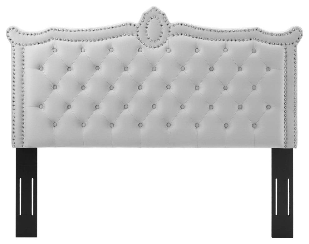 Headboard, Full Queen Size, Velvet, Light Gray, Modern Contemporary