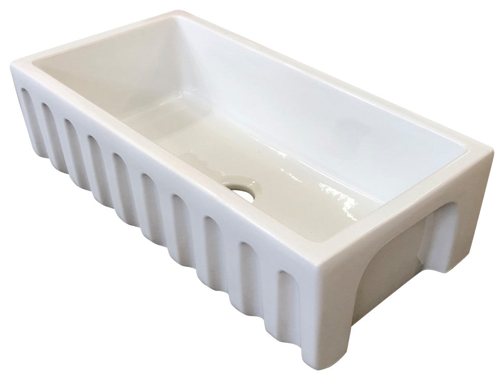 Fireclay Sink, Single Bowl Farmhouse Apron Kitchen Sink, White, 36"